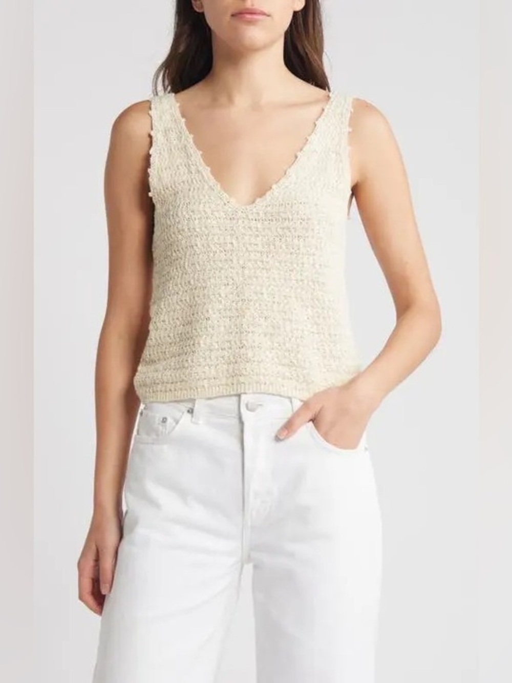 Rails Cream Crochet Knit V-Neck Tank Top